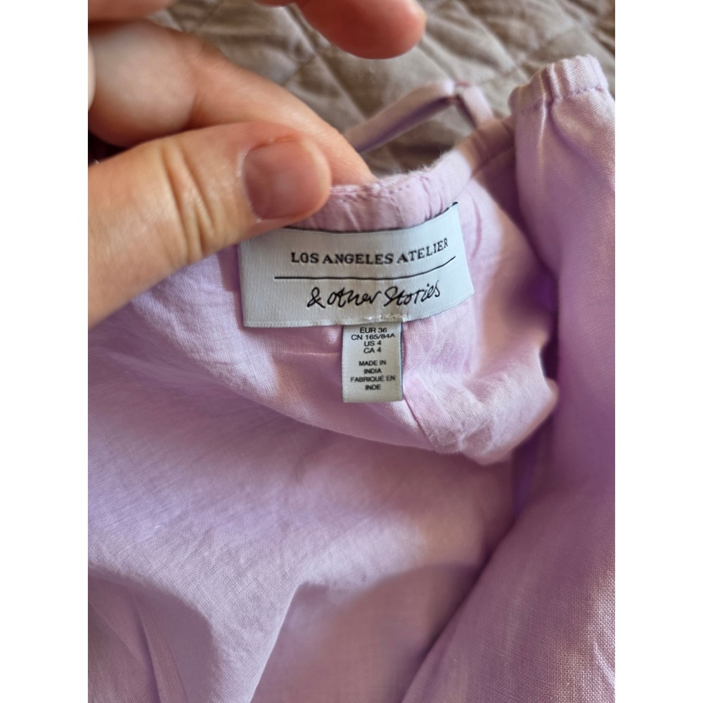&Other Stories Lavander Cotton Rouche Boho Chic Resort Cottage Maxi Dress sz 4 - Picture 7 of 9